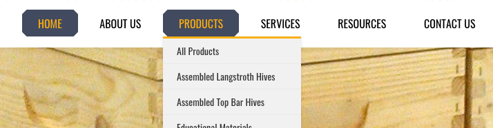 Sample website navigation with a pulldown menu