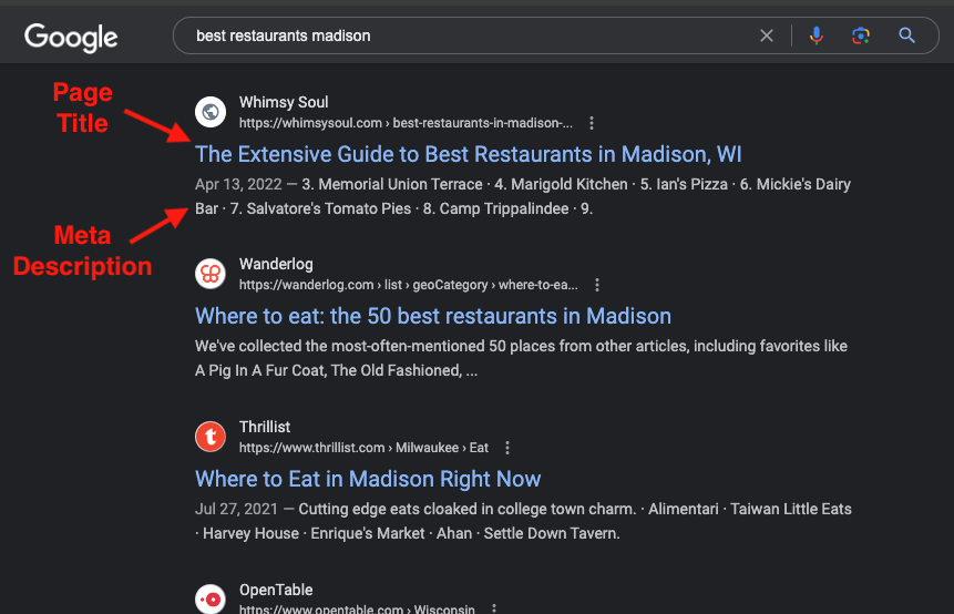 Page title and meta description shown on Google