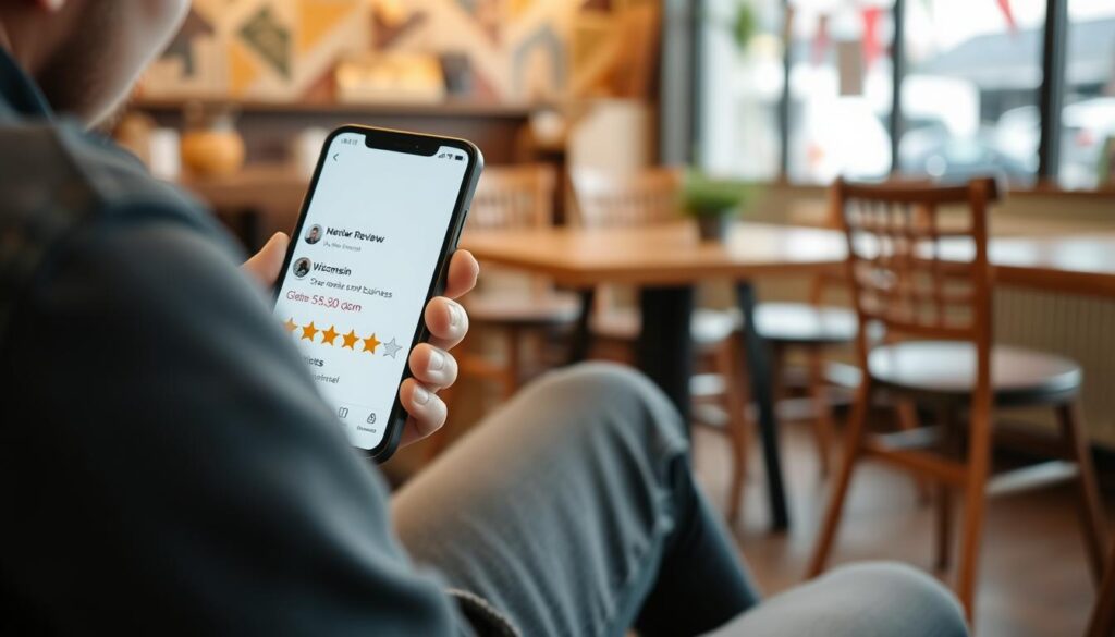 Customer leaving a positive review for a Wisconsin small business on Google Customer leaving a positive review for a Wisconsin small business on Google