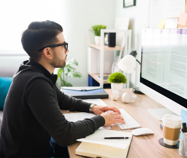 Person working at a desk with computer