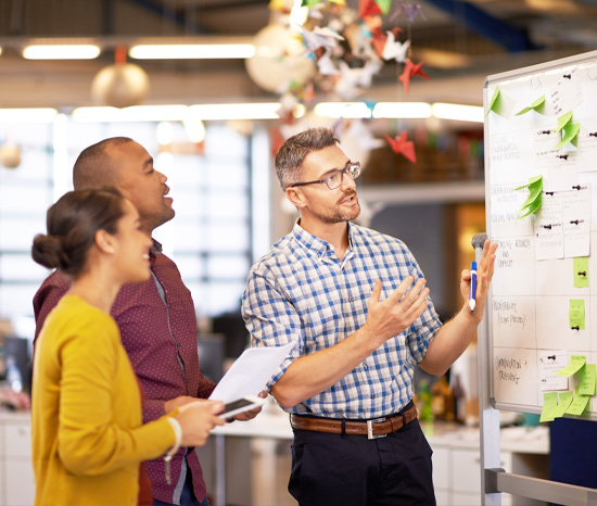 Team collaborating in a modern office