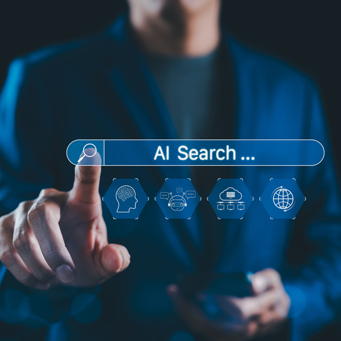 Person interacting with AI search interface