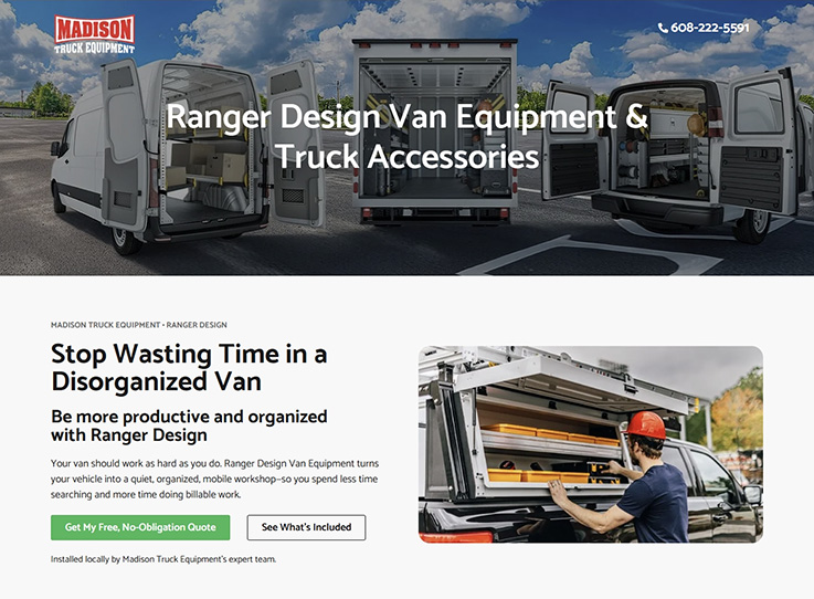Ranger Design Van Equipment Landing Page