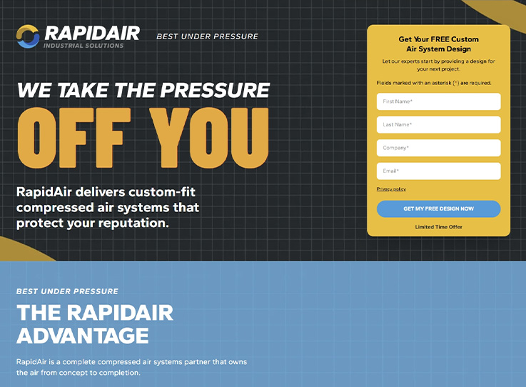 RapidAir Best Under Pressure Landing Page