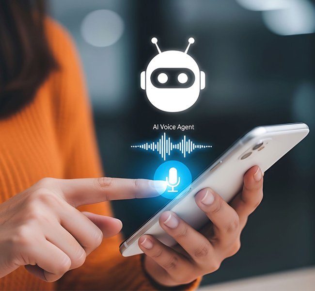 Person using smartphone with voice assistant