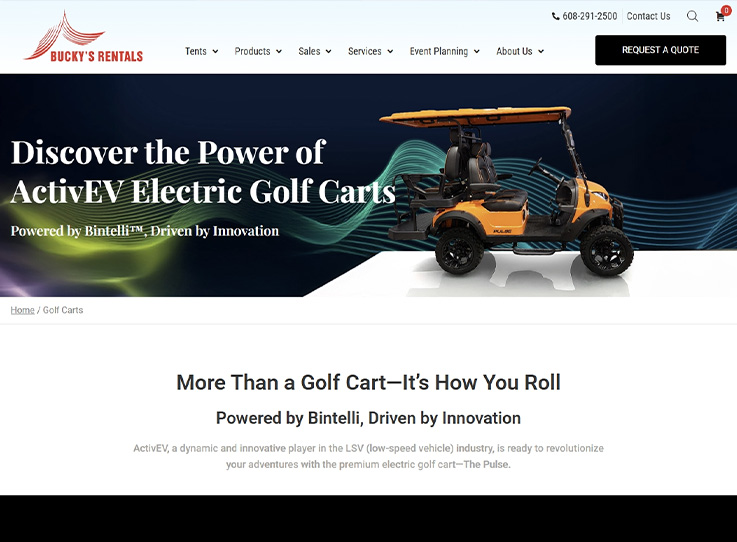 Bucky’s Rentals: Golf Carts landing page